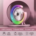 Tragbarer rosa USB-Tischventilator mit RGB-Licht und einem 1800-mAh-Akku für den Schreibtisch - 1800mAh / Pfirsichblütenrosa