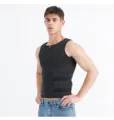 Professional men's black zip-up sweat vest with double waist belts for fitness body shaping - S / Tops / Black
