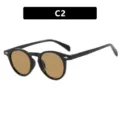 Stylish retro round black frame glasses with brown lenses and silver rice nail detail - Glossy Black Tea Lens (C2)