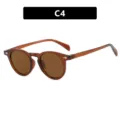 Stylish retro round brown sunglasses frame with rice stud metal detail C4 variant - Transparent Dark Tea (C4)