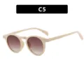 Monture de lunettes ronde beige rétro avec détail de clou de riz argenté élégant - Blanc Cassé Double Thé (C5)