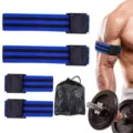 Set of four blue BFR training bands for blood flow restriction arm and leg muscle workout - Blue 4-Piece Set (With Storage Bag) / 4 Bands Pack / Blue