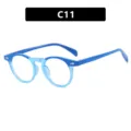 Monture de lunettes ronde bleue rétro avec détails clous en argent, modèle C11 pour femme - Bleu Foncé et Bleu Clair (C11)