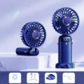 Handventilator mit Digitalanzeige in Tiefseeblau, 24 Std. Laufzeit und 5 Geschwindigkeiten - Tiefseeblau