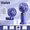 Tragbarer violetter Handventilator mit 5 Stufen, LED-Anzeige und 24h Akkulaufzeit - Violett