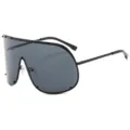 Modern oversized shield sunglasses featuring a black frame and grey tinted lenses for UV protection - Black Frame Grey Lens