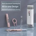 7-in-1 multi-function computer keyboard cleaning kit with earphone cleaner and keycap puller - Pink (With Solution)