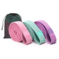 Set of three colorful knitted resistance bands with light, medium, and heavy intensity - Pink+Green+Purple+Manual+Pouch (3 Pieces/Pack)