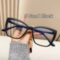 Retro oversized cat-eye anti-blue light glasses frame with matte sand black finish for women - Anti-Blue Light Plain Lens / Matte Black