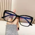 Stylish black square cat-eye glasses frame featuring premium anti-blue light lenses - Anti-Blue Light Plain Lens / Bright Black