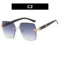 Gafas de sol poligonales sin montura con lentes degradadas azules y detalles dorados C2 - Montura Dorada Doble Gris (8041)