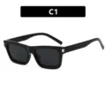 Gafas de sol cuadradas negras con detalles plateados en las esquinas, estilo C1. - Negro Brillante/Lente Gris