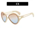 Oversized Sonnenbrille beige in Teufelform mit blau-braunem Farbverlauf Gläsern SKU C5 - Cremeweiß (C5)