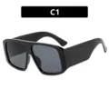 Fashionable oversized square black sunglasses featuring UV protection for men and women - One Size / Glossy Black/Grey Lens