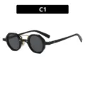 Gafas de sol punk hip hop redondas irregulares, montura negra y puente dorado - Modelo C1 - Lentes Grises (C1) / Negro Brillante
