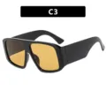 Fashion oversized square sunglasses with matte black frame and amber yellow lenses style C3 - One Size / Bright Black Frame Tea Lens
