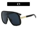 Occhiali da sole shield C1 oversize con montatura nera e aste in metallo oro - Nero Lucido Lente Grigia