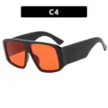Trendy oversized square sunglasses featuring a matte black frame and orange lenses - One Size / Glossy Black Frame Red Lens