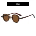 Gafas de sol octogonales irregulares marrones vintage para mujer con puente metal - Lentes de Té (C4) / Marrón Té Transparente