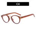Elegantes gafas retro de montura redonda marrón con cristales anti-luz azul mujer - Estilo C4 / Marco Gris Té Lentes Transparentes