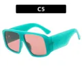 Fashionable oversized square sunglasses with a vibrant teal frame and light pink lenses - One Size / Green Frame Light Tea Lenses