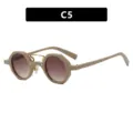 Hip-hop punk small frame sunglasses with irregular round khaki frames and brown gradient lenses - Double Tea Lens (C5)