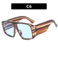 Trendy oversized square sunglasses featuring brown striped frame and light blue lenses SKU C6 - One Size / Striped Blue Lens
