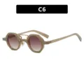 Hip-hop punk irregular round sunglasses with tan frame and gradient lens, model C6 - Double Tea Lens (C6)