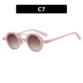 Pink irregular small frame sunglasses with gold bridge and brown lenses, variant C7. - Double Tea Lens (C7)