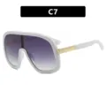 Occhiali da sole scudo oversize alla moda con montura bianca e lenti viola sfumate - C7-Montatura Bianco Solido Lenti Doppio Grigio