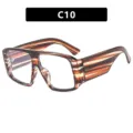 Fashionable oversized square sunglasses with brown striped frames and clear lenses - One Size / Striped Frame White Lens
