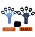 Grey and black finger strength trainers with multiple resistance levels and wrist strap. - 2 Finger Exercisers and 1 Wrist Strap / Black + Gray