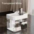 Automatic pet water fountain in transparent white with quiet flowing water pump - USB Model - 1 Filter Cotton / 1.5L Capacity / Winter Snow White