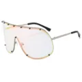 Gafas de sol tipo escudo extragrandes de lujo con lentes degradadas y tachuelas de metal - Montura Plateada Lente Espejo Rojo