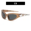 Occhiali da sole cat-eye Y2K cyberpunk con stelle d'argento sulle stanghette in marrone C6 - Caffè Grigio