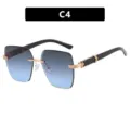 Gafas de sol poligonales sin montura con estilo y lentes degradadas azules y oro - Montura Dorada Azul-Gris (8041)