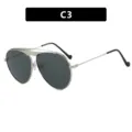 Luxe metalen aviator zonnebril met donkergrijze glazen en een zilverkleurig montuur, model C3 - Aviator-stijl (C3) / Universele Maat / Zilver Frame Grijze Lens