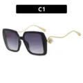 Modische Oversized-Quadrat-Sonnenbrille mit Perlendetails an den goldenen Wellenbügeln. - C1-Schwarzer Rahmen Doppelgrau