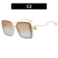 Vintage weiße quadratische Sonnenbrille mit Verlaufsgläsern und Perlen-Goldbügeln - C2-Altweiß Tee Blau