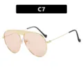 Elegantes gafas de sol aviador con montura de metal dorado y lentes melocotón, C7 - Marco Dorado Lente Té Claro