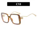 Oversize-Sonnenbrille mit quadratischem Schildpattmuster und Perlenverzierung - C10-Leopard Weiße Linse