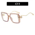 Elegante quadratische champagnerfarbene Oversize-Sonnenbrille mit Perlen-Akzenten - C11-Champagner Weiße Linse