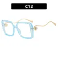 Modische hellblaue quadratische Oversize-Sonnenbrille mit Perle und goldenen Wellenbügeln - C12-Blauer Rahmen Weiße Linse