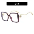 Elegante quadratische Übergroße Sonnenbrille in Weinrot mit perlenbesetzten Goldbügeln C14 - C14-Weinrot Weiße Linse