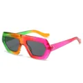 Trendy oversized dameszonnebril met een levendig regenboogkleurig verloopmontuur - Groen Paars Grijze Lens