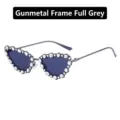 Cat-eye zonnebril met hartvormig montuur, steentjes en donkergrijze glazen - Gunmetal Frame Grijze Lenzen