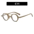 Trendy small irregular round glasses frame in tan finish with stylish metal double bridge - Clear Lens (C11)