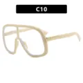 Occhiali da aviatore oversize color crema alla moda con accenti dorati e lenti chiare - C10-Montatura Bianco Crema Lenti Chiare