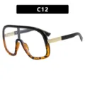 Occhiali da sole aviator oversize a maschera con montatura tartarugata sfumata C12 - C12-Montatura Leopardo Nero Lenti Chiare