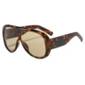 Fashionable oversized shield sunglasses with tortoise shell frame and yellow lenses - Tortoise Shell Frame Gray Tea Lens